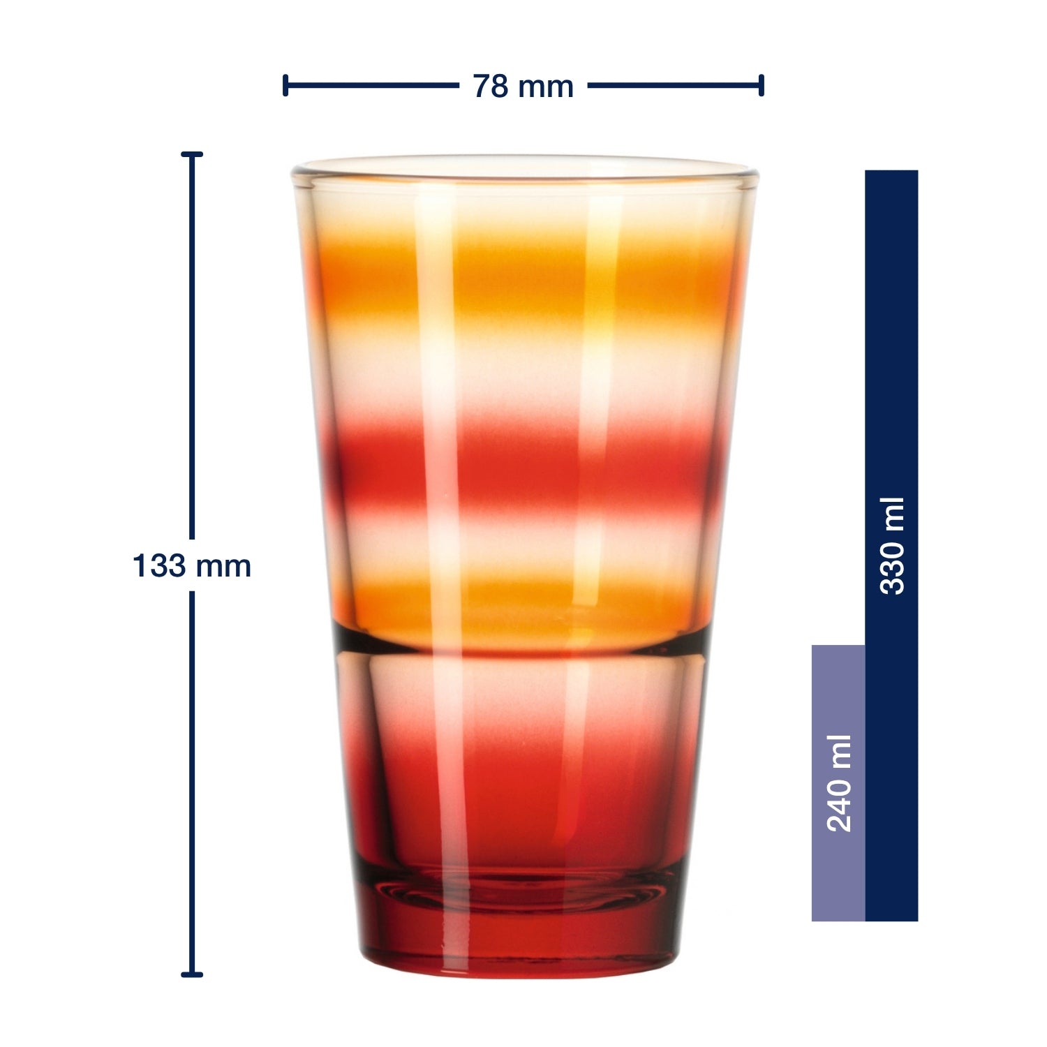 Trinkglas EVENT 330 ml rot gestreift 6er-Set