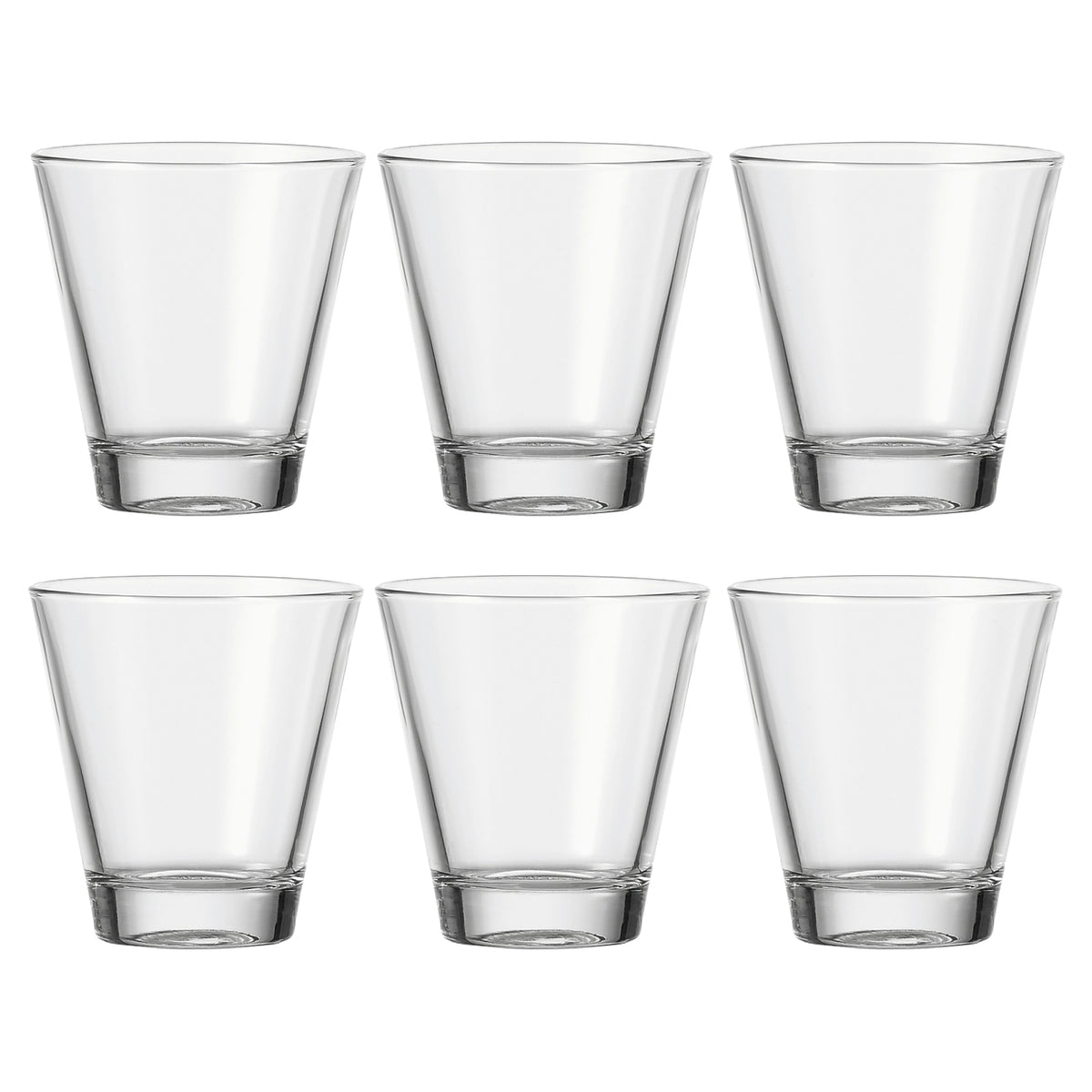 Sechs klare Trinkgläser CIAO 215 ml in zwei Reihen angeordnet
