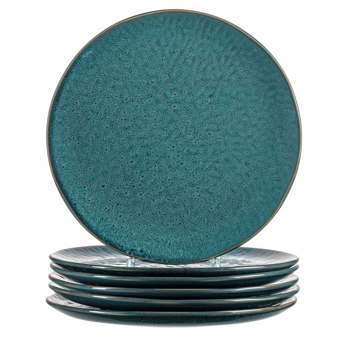 Keramikteller MATERA 27 cm blau 6er-Set gestapelt, einer oben drauf
