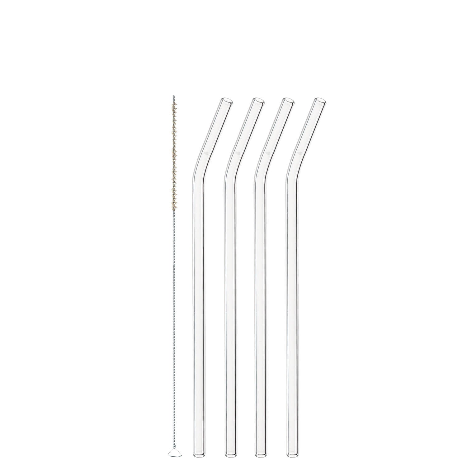 Glastrinkhalme CIAO 23 cm geknickt 4er-Set + Reinigungsbürste