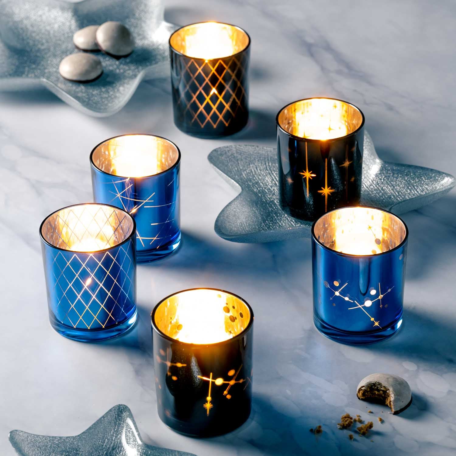 Set/3 Tischlichter 9 blau sort