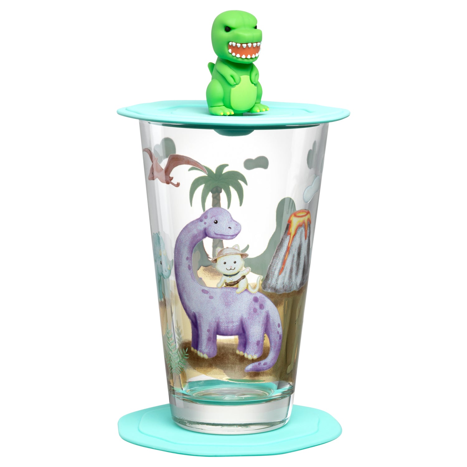 Leonardo, 023677 - Bicchiere per bambini Avventura con coperchio e sottovaso, in vetro di alta qualità, misura L, contenuto 300 ml, lavabile in Leonardo, 023677 - Bicchiere per bambini Avventura con coperchio e sottovaso, in vetro di alta qualità, misura L, contenuto 300 ml, lavabile in