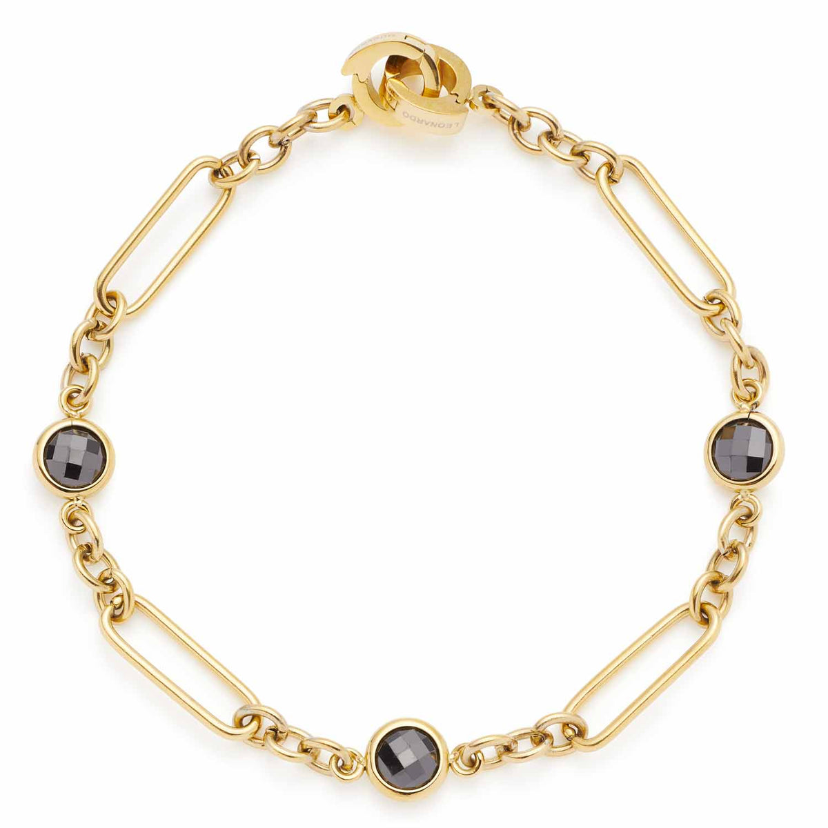 Armband DELICA gold mit grauen Glasperlen und Kettengliedern