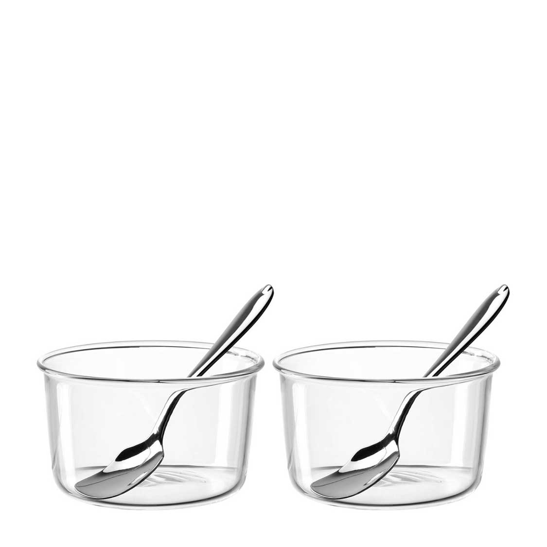 Zwei transparente Glasschalen VETRO mit je einem Eislöffel