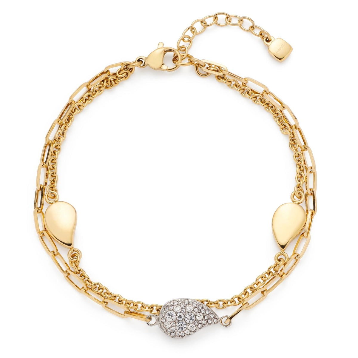 Armband LEA bicolor mit Herzanhängern und Zirkonia-Verzierung vor weißem Hintergrund