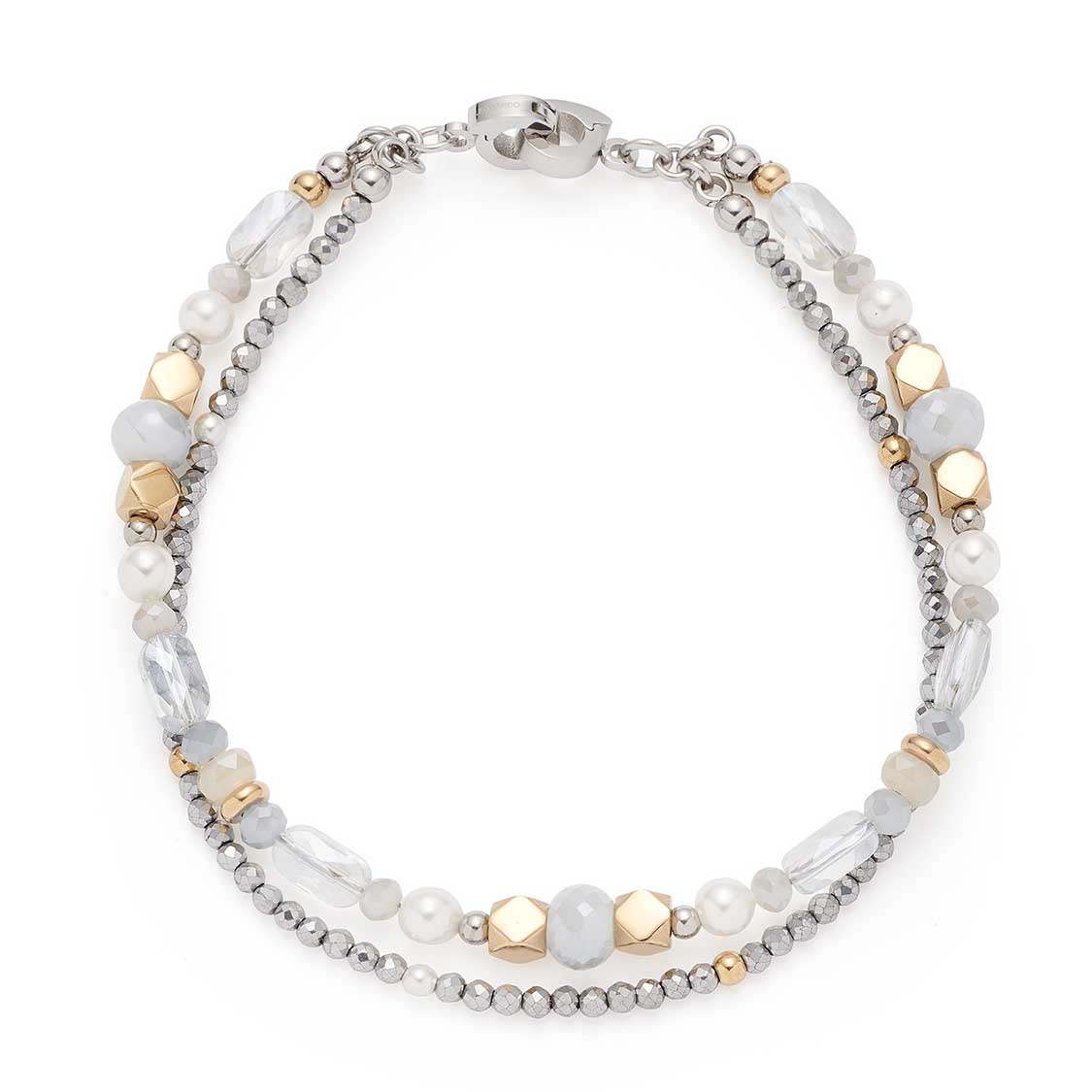 Armband ESTHER Clip & Mix mit silbernen und goldenen Perlen auf weißem Hintergrund