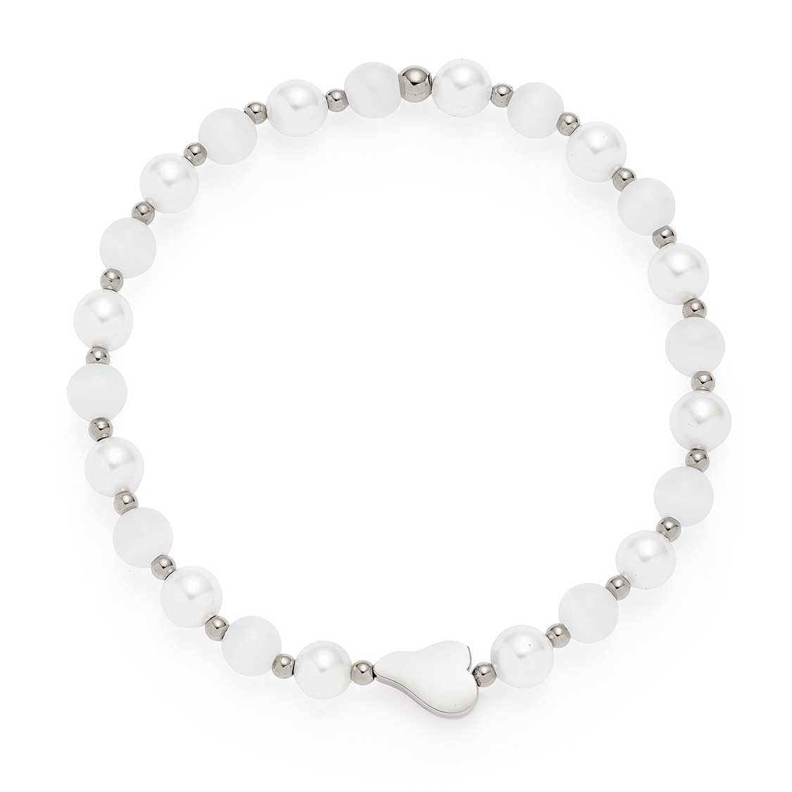 Armband SELENA mit weißen und silbernen Perlen sowie Herzverschluss