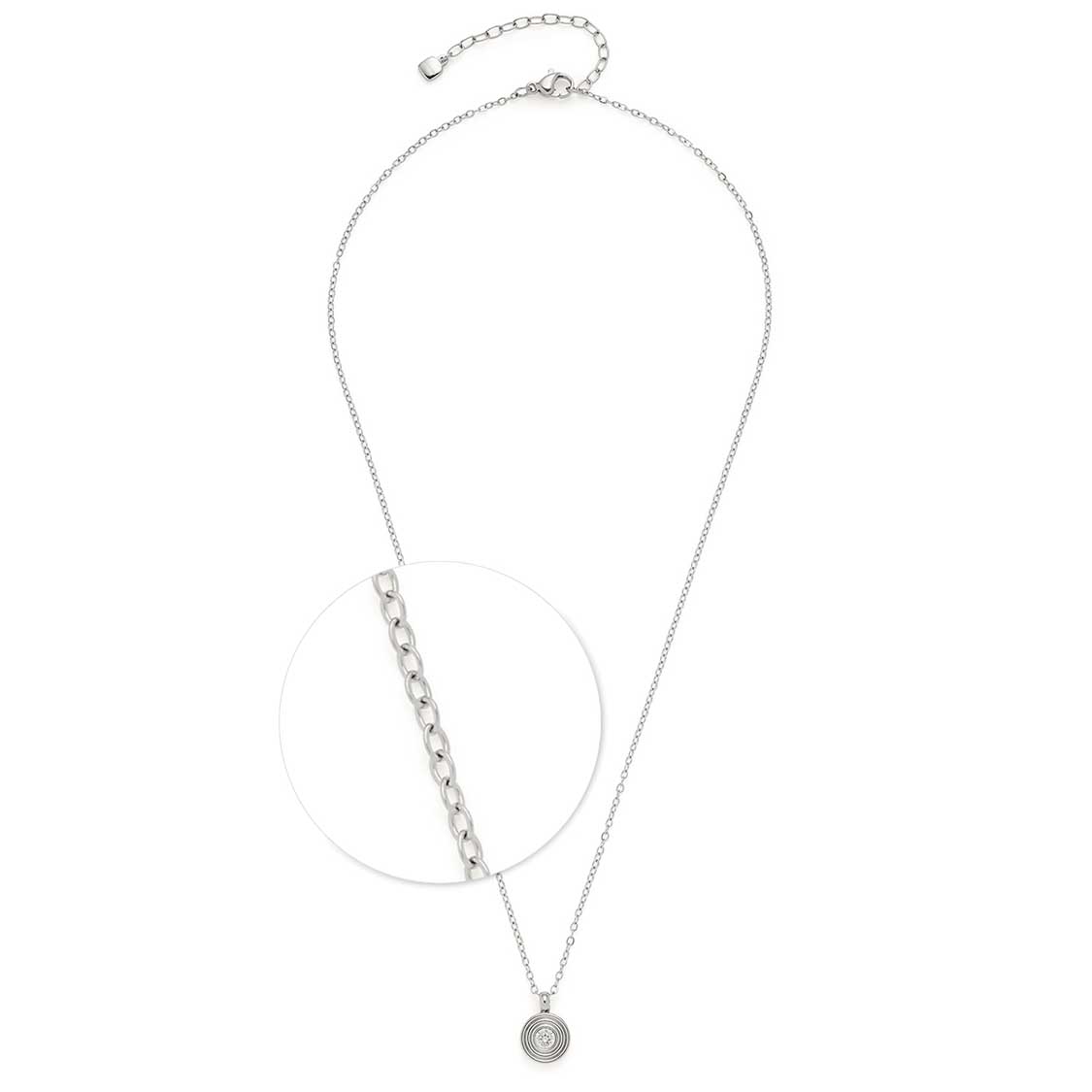 Silberne Halskette ISABELLE 45 mit Kettendetail und rundem Anhänger