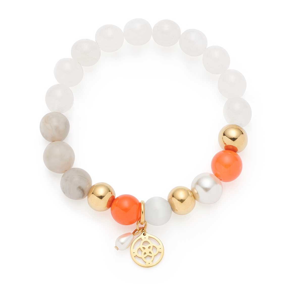 Armband SOLERA gold weiß mit Perlen, Achat und goldenem Anhänger