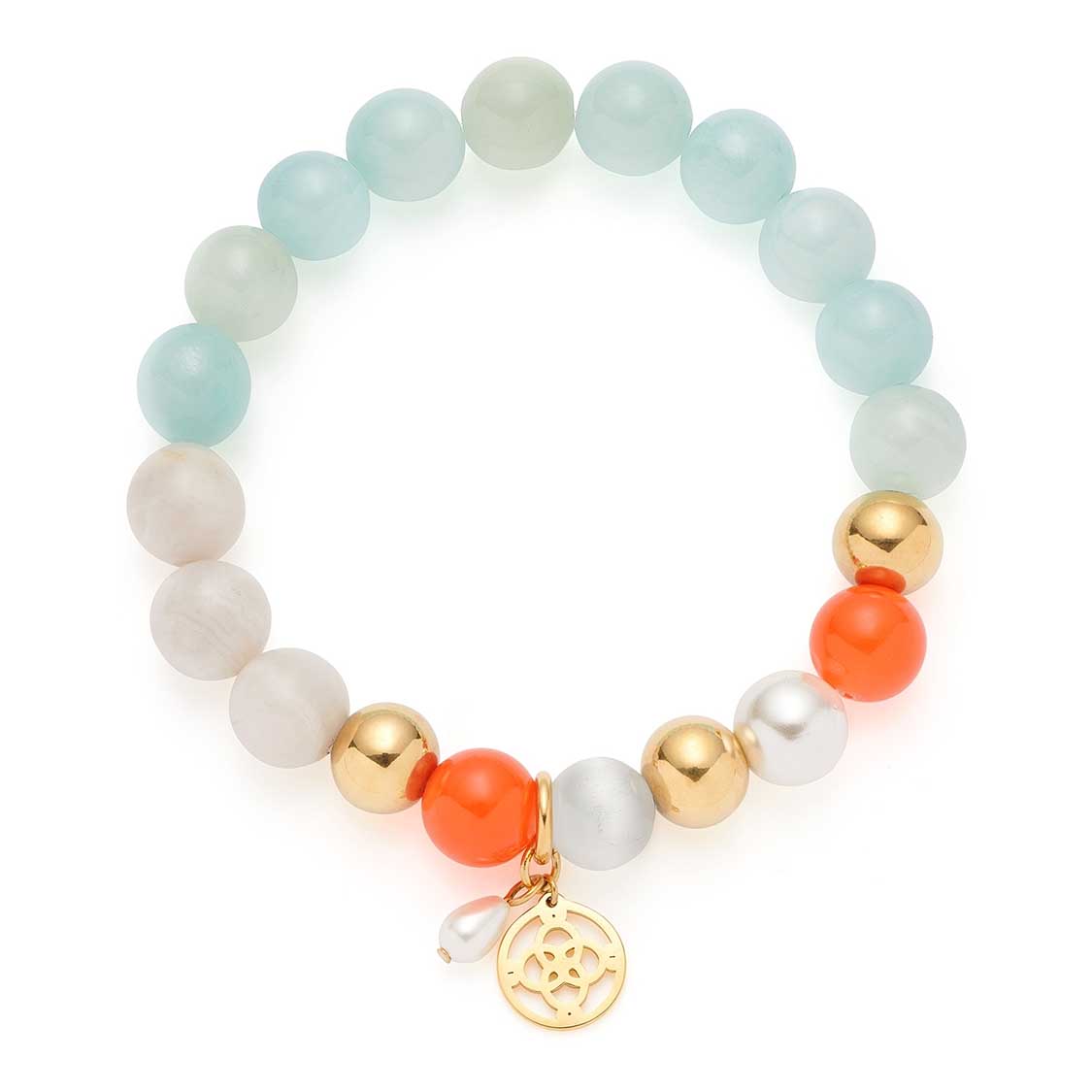 Armband SOLERA gold blau mit Glasperlen, Metallakzenten und Anhänger