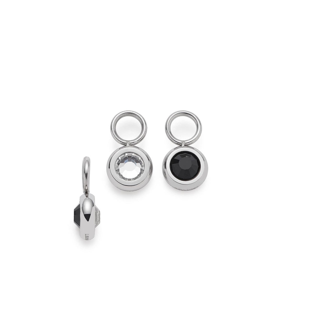 Set/2 Anhänger BLACKY silber/schwarz, ein Anhänger mit schwarzem Glas, einer mit transparentem Glas