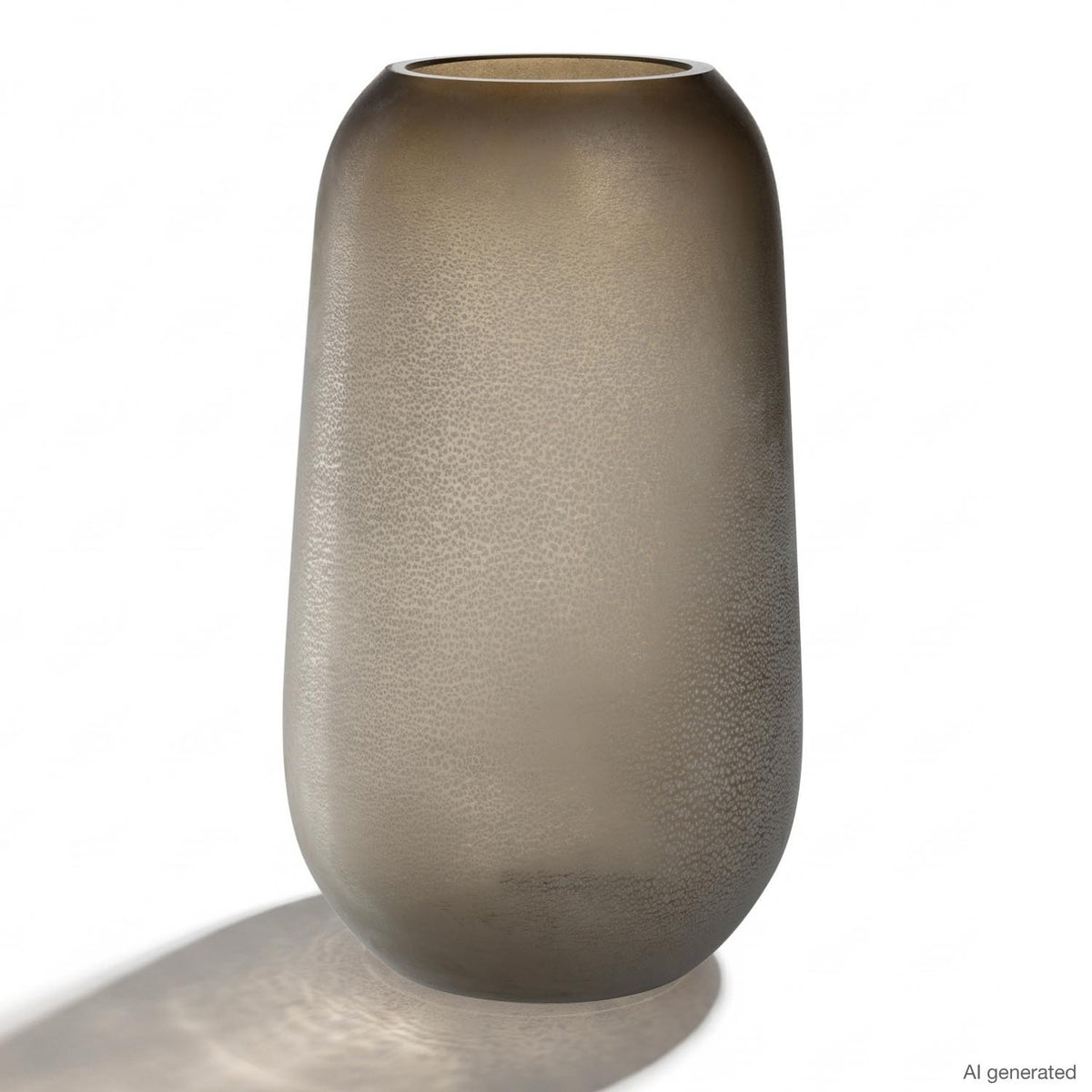 Vase TROGOLO 40 cm taupe, Glasvase mit matter Oberflaeche vor weissem Hintergrund