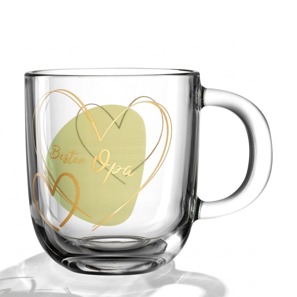 Glastasse EMOZIONE mit grünem Herz und Schriftzug "Bester Opa"