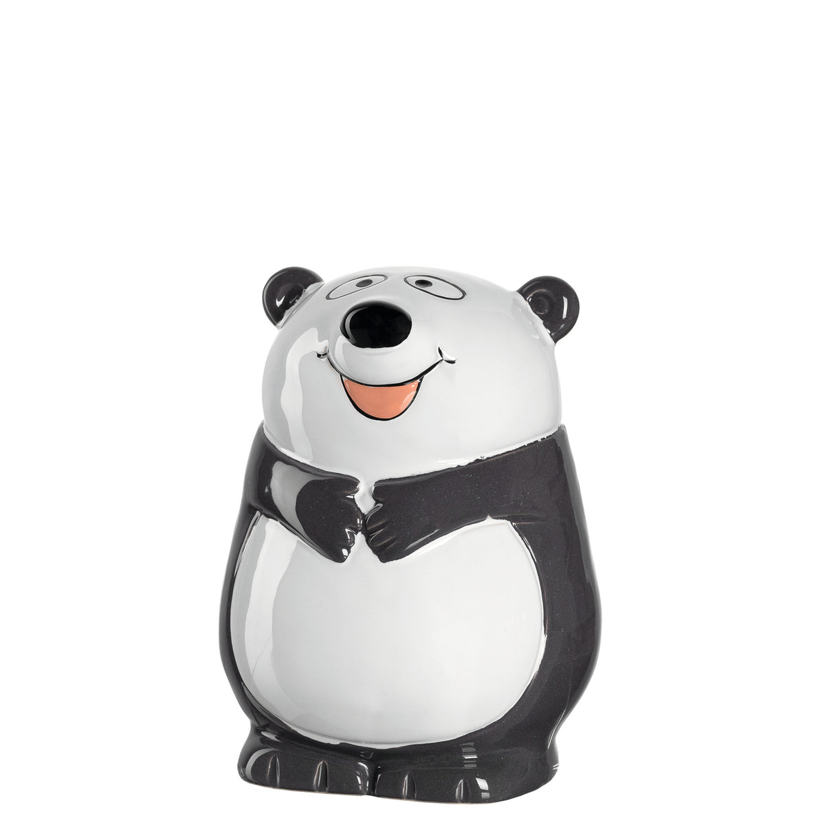 Keramik Spardose BAMBINI Panda mit weißem Kopf, schwarzem Körper und rotem Mund