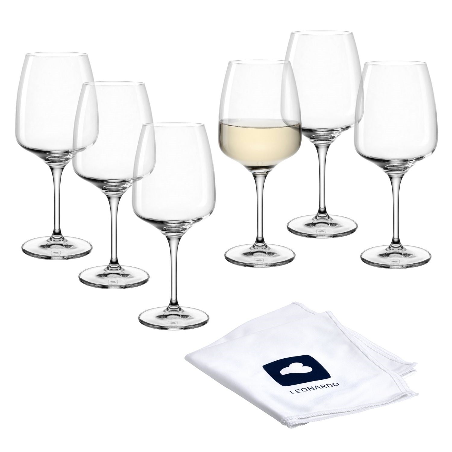 Weißweinglas CESTI 360 ml 6er-Set + Poliertuch – LEONARDO