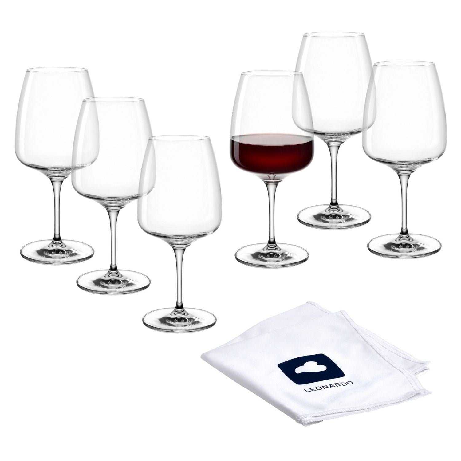 Rotweinglas CESTI 500 ml 6er-Set + Poliertuch – LEONARDO