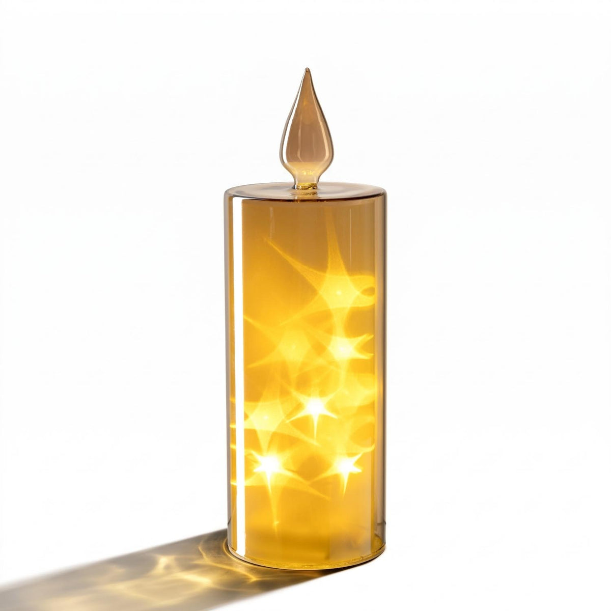LED Kerze RIPOSO 21 cm gold mit leuchtenden Flammen in zylindrischer Glasform