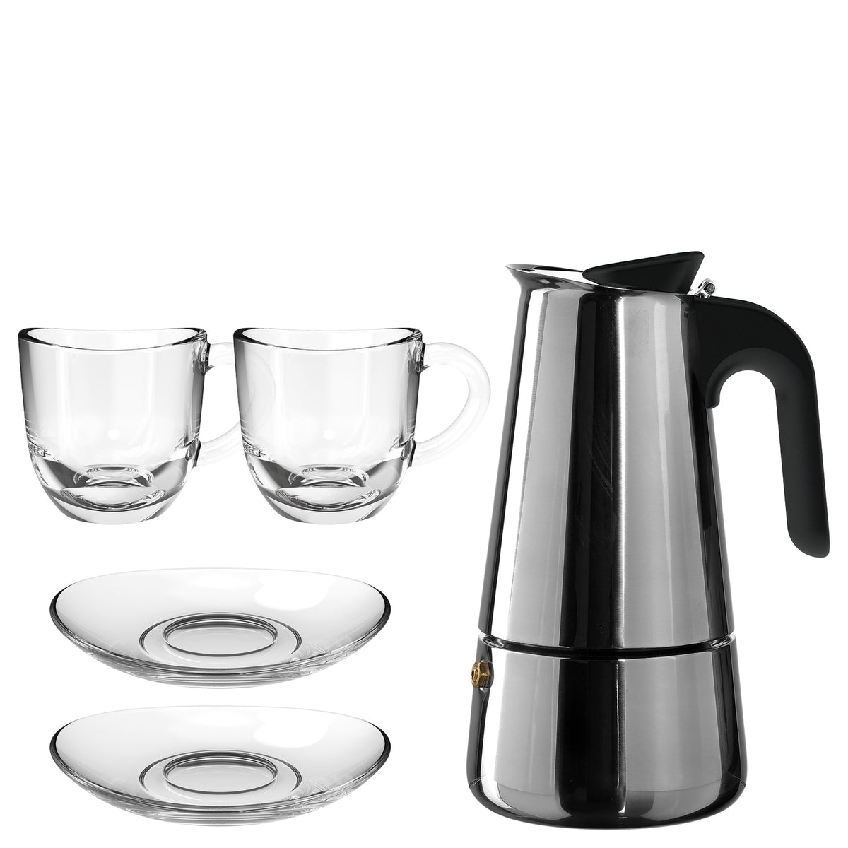 Espresso-Set LIMITED 5-teilig mit Mokkakanne, zwei Gläsern und zwei Untertassen