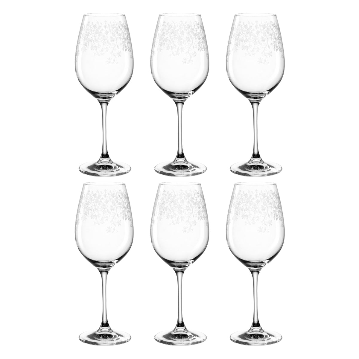 Sechs klare Weißweingläser der Serie CHATEAU in 2x3 Anordnung