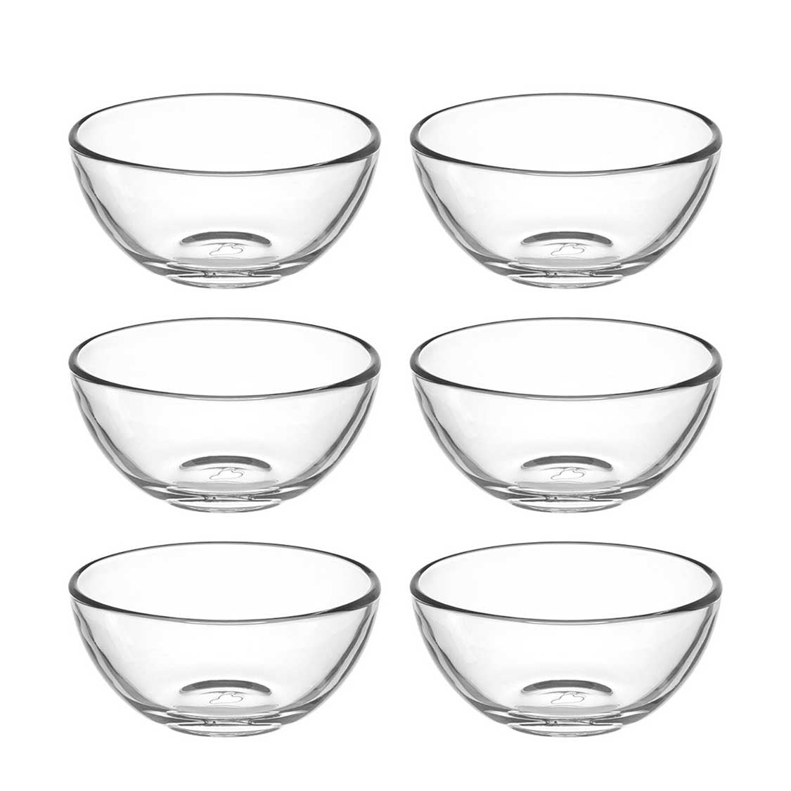 Sechs klare Glassschalen CUCINA in Anordnung, 2x3 Format