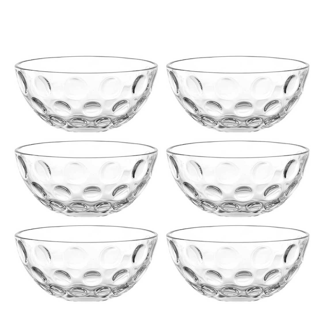 Sechs klare Glassschalen CUCINA OPTIC mit strukturiertem Bodenrelief, Draufsicht