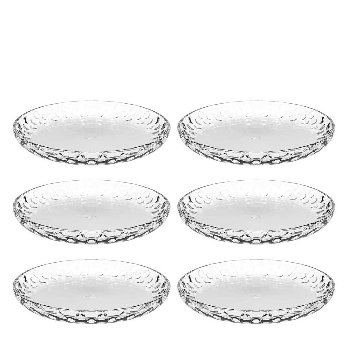 Sechs klare Glasteller CUCINA OPTIC mit strukturiertem Rand, Draufsicht