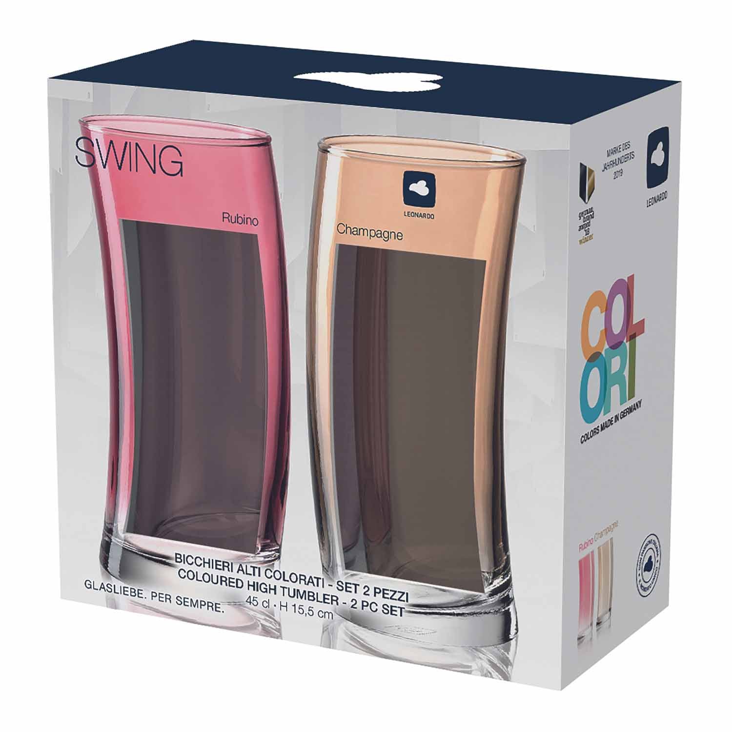 Trinkglas SWING 450ml rot/champagner 2er-Set