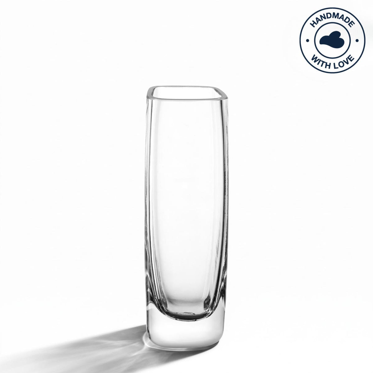 Solifleurvase PIETRA 18 cm aus klarem Glas vor weißem Hintergrund