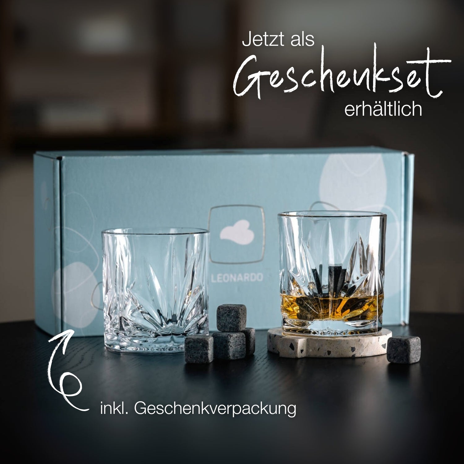 Whiskybecher DOF CAPRI 330 ml 2er-Set mit 8 Kühlsteinen