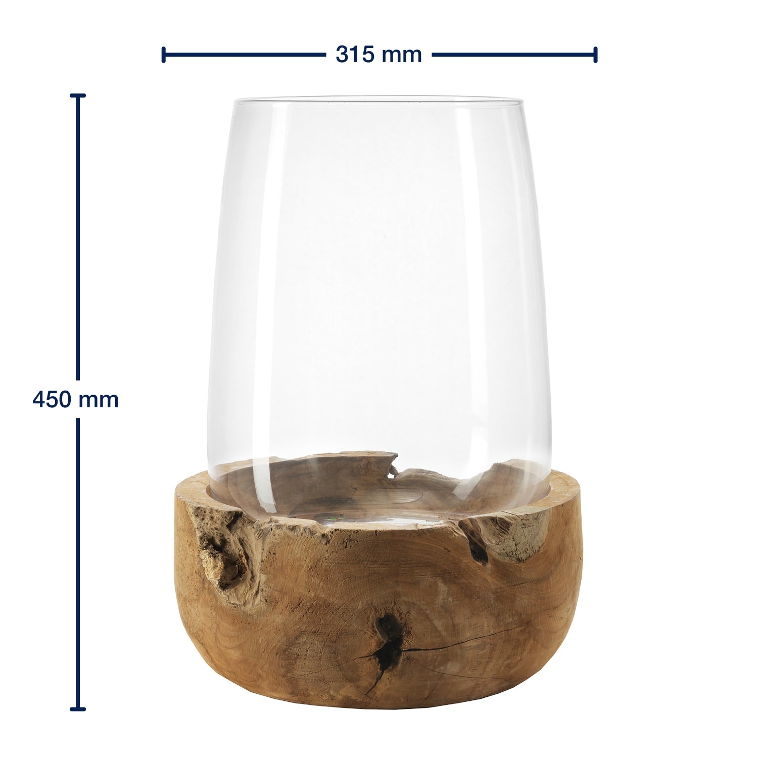 Windlicht TERRA 45 cm mit Teaksockel