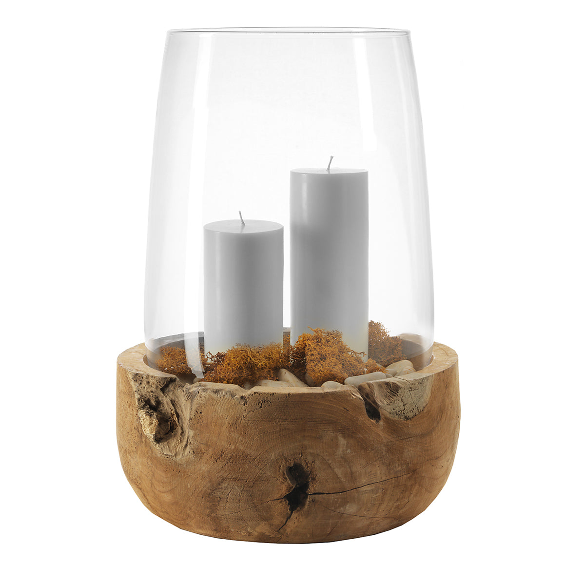 Windlicht TERRA 45 cm mit Teaksockel