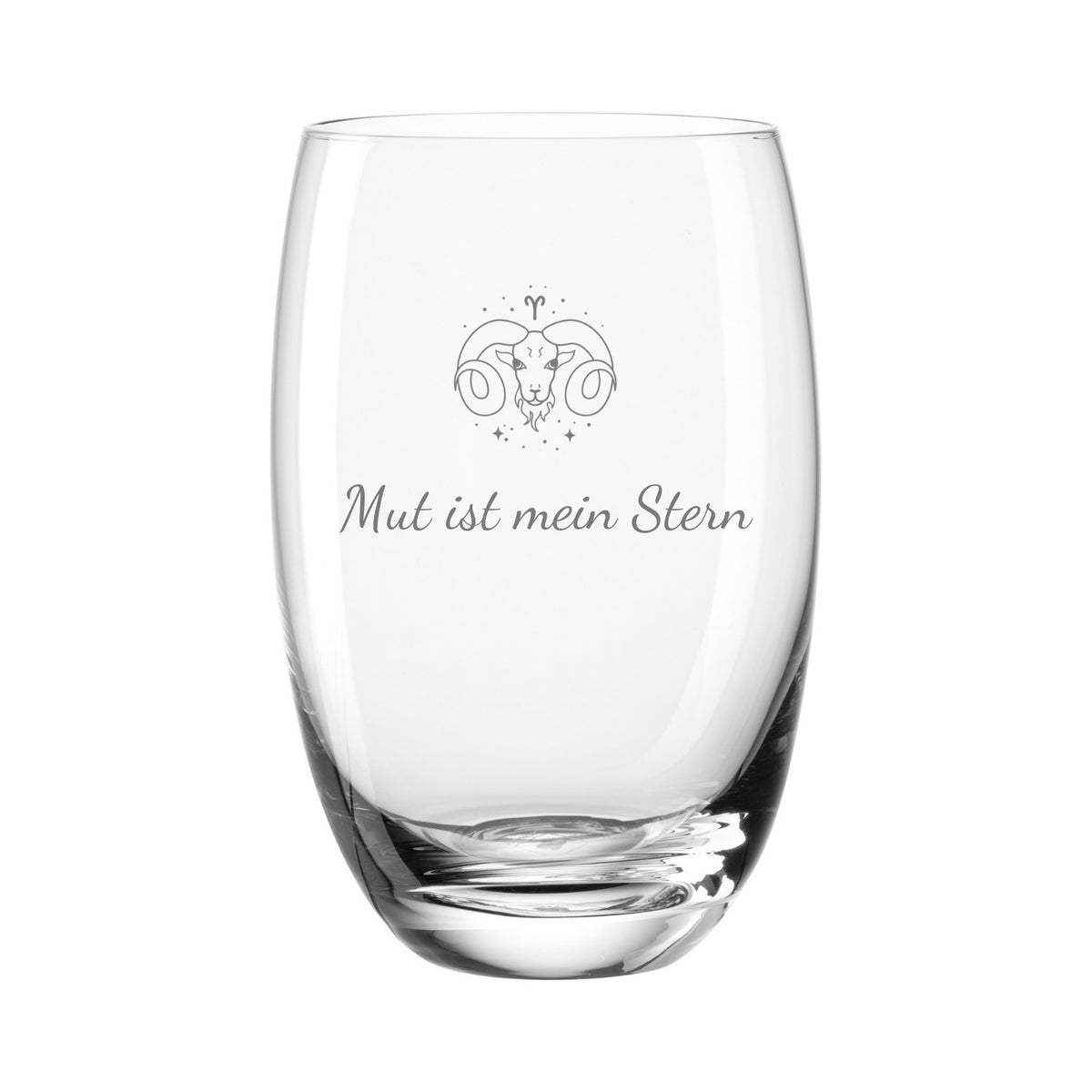 Trinkglas CHEERS mit Gravur Sternzeichen Widder und Text "Mut ist mein Stern