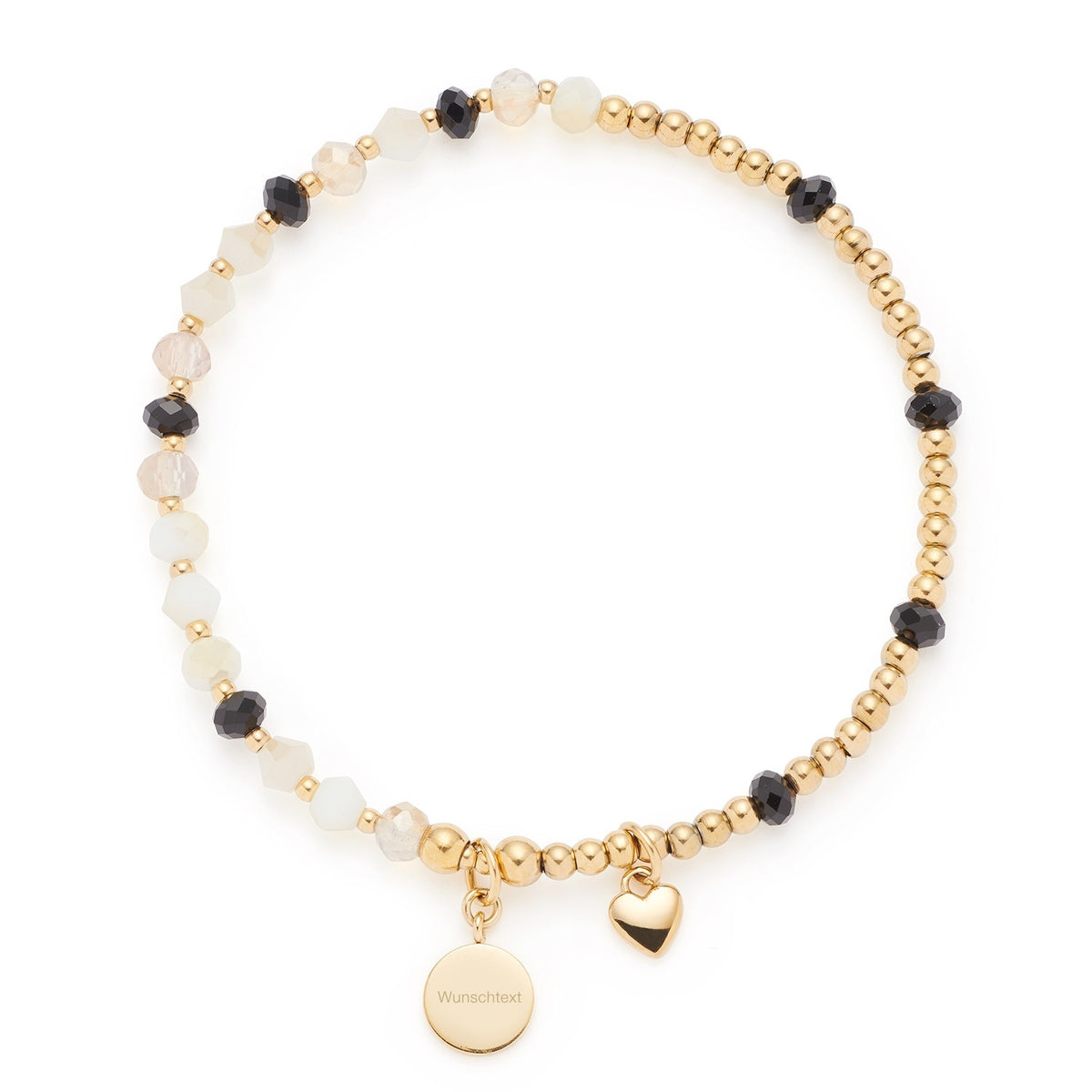 Armband TIAMO You & Me CIAO gold mit Perlen, schwarzen Steinen und Anhängern