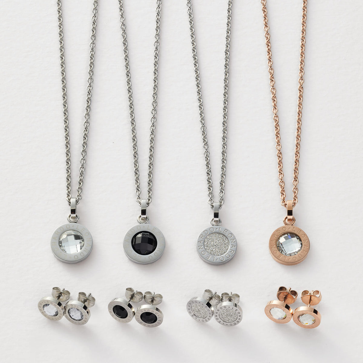 Ohrstecker MATRIX Lusso mit Halsketten und Anhängern in Silber und Rosegold