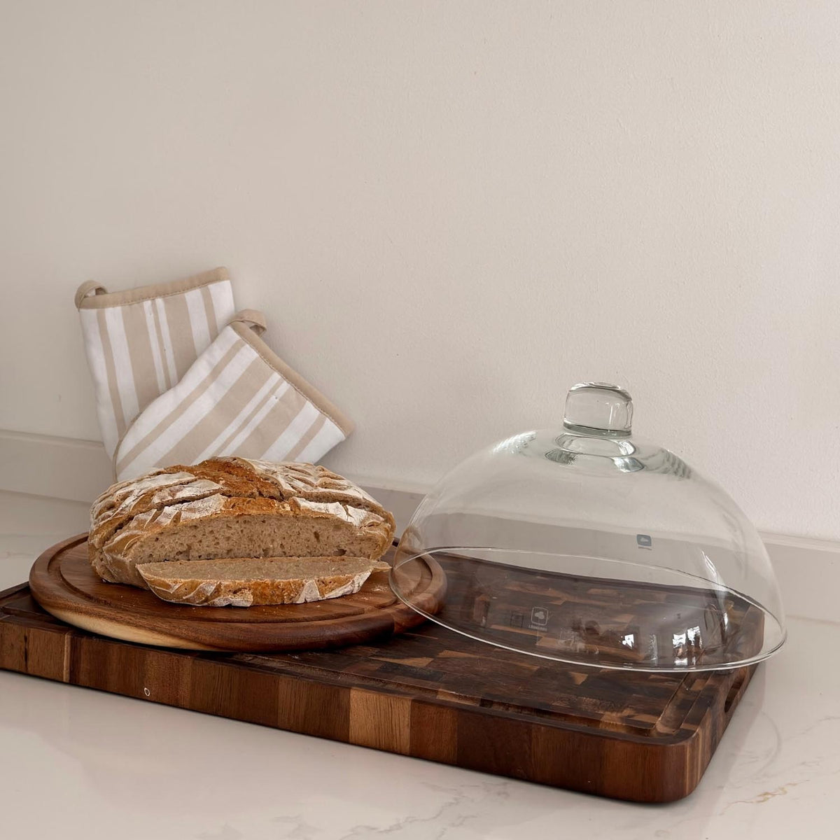 Holzkäseplatte/Glasglocke CUCINA 2-teilig