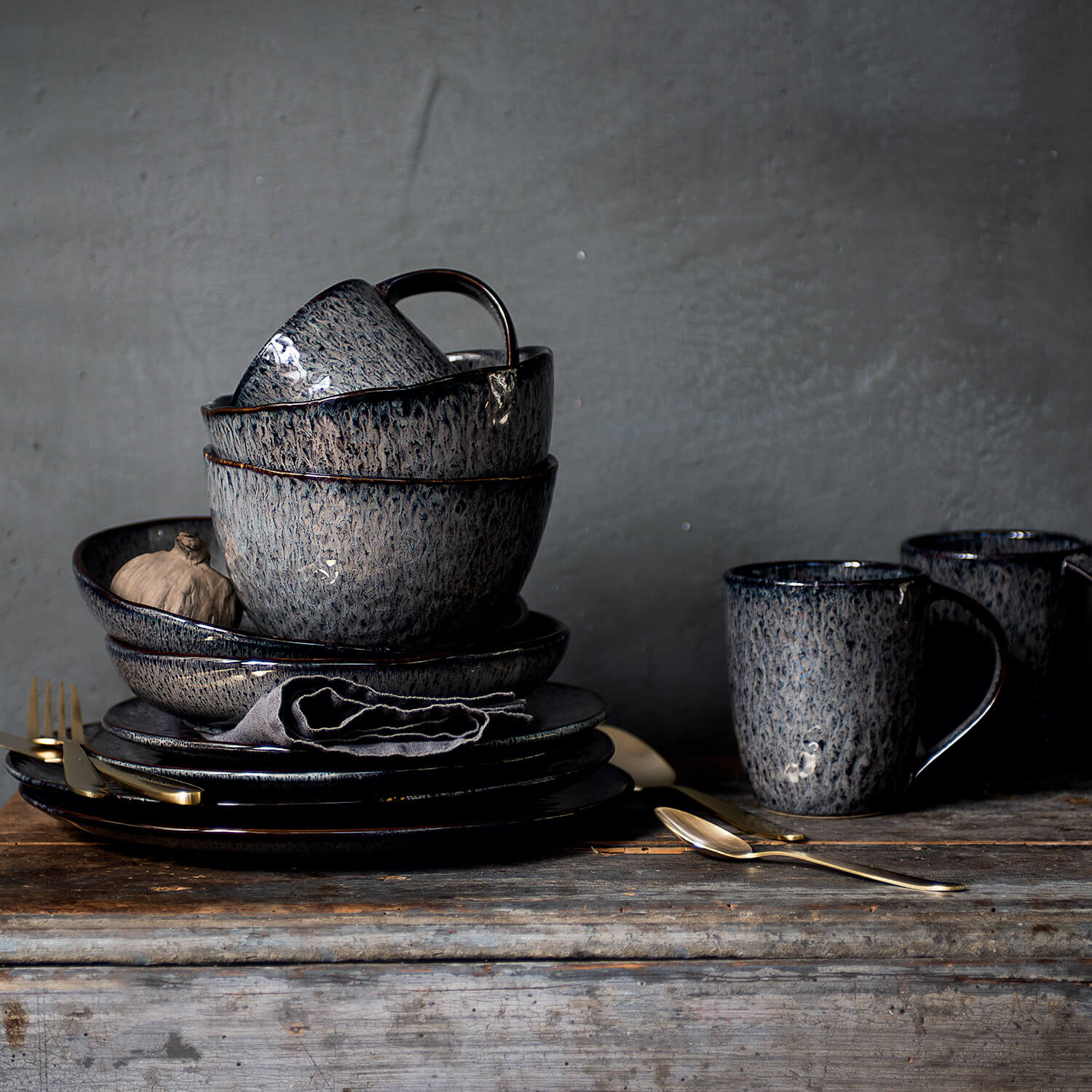 Keramikschale MATERA 15 cm anthrazit 6er-Set