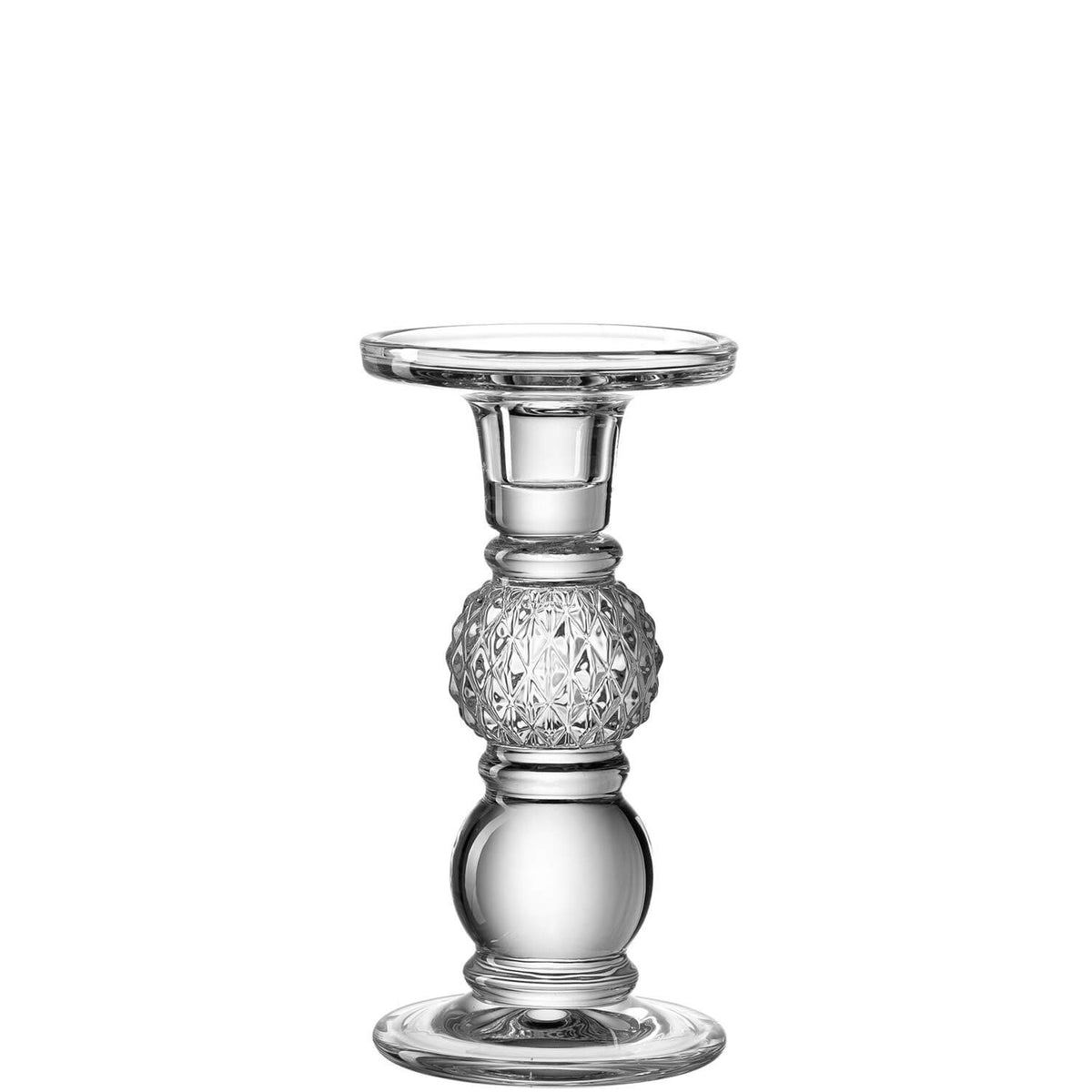 Leuchter POESIA aus klarem Glas mit strukturiertem Mittelteil und Kugelfuss