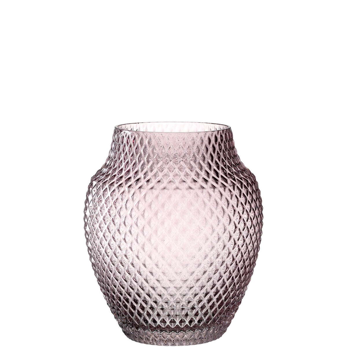 Vase POESIA 23 cm viola aus Glas mit Rautenmuster auf weißem Hintergrund