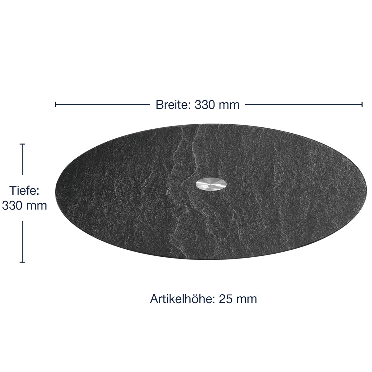 Massangaben zur Platte TURN 33 cm schwarz Schieferoptic