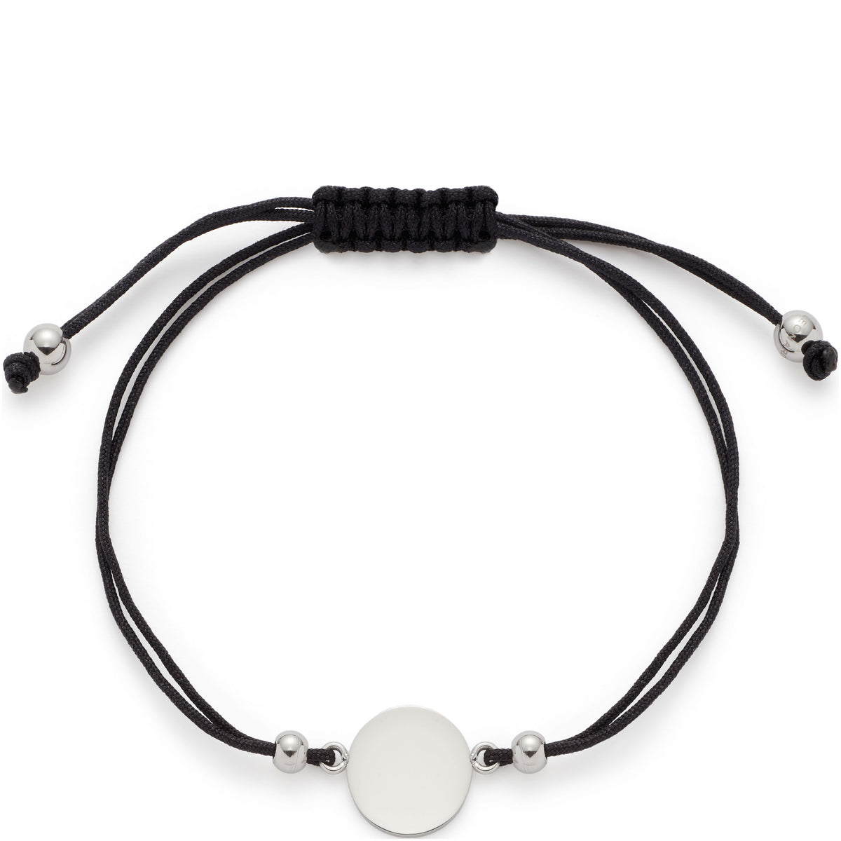 Armband MILA mit schwarzem Textilband, silbernem Mittelplättchen und Verschlusselementen