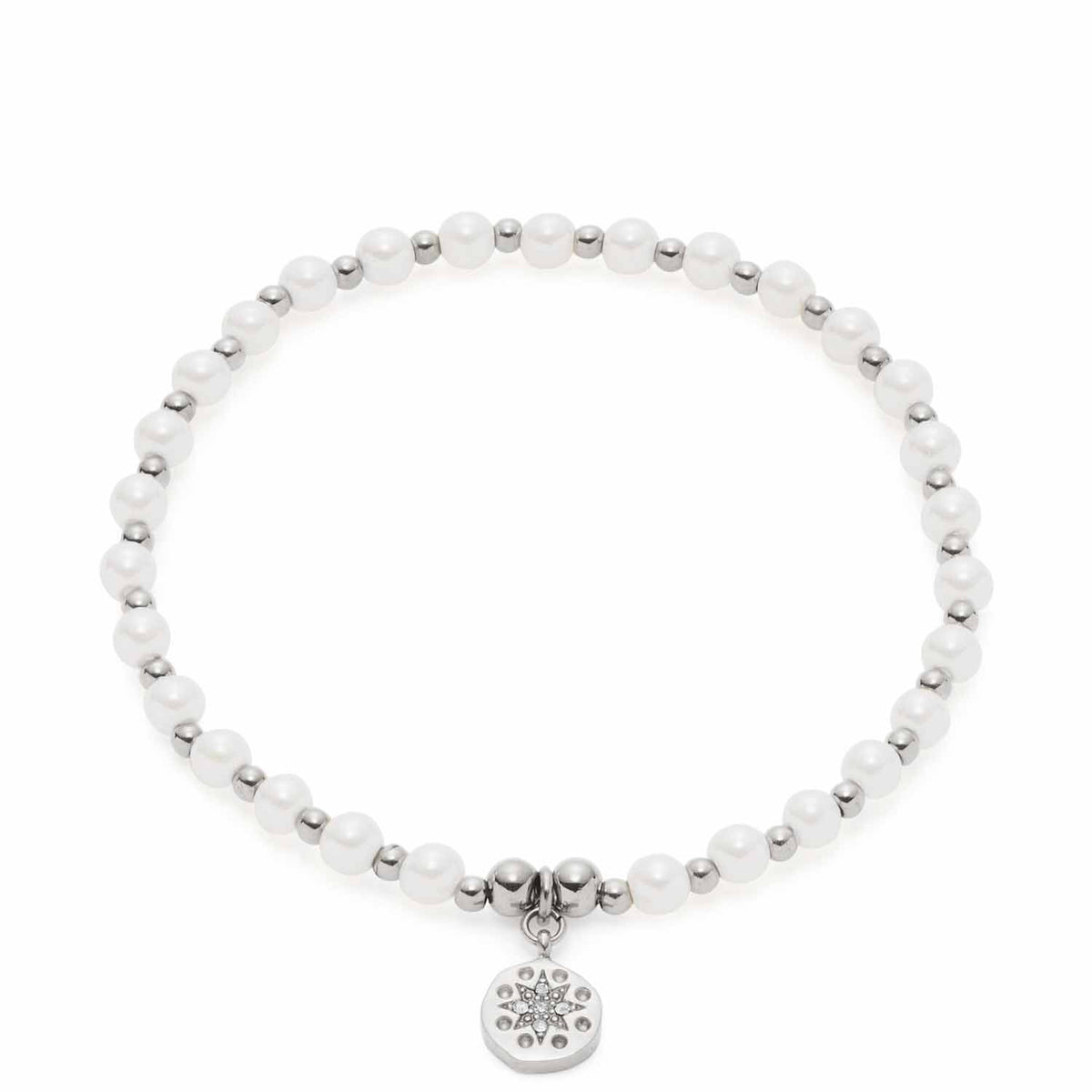 Armband PELENA CIAO weiß mit silbernen Perlen und Anhänger