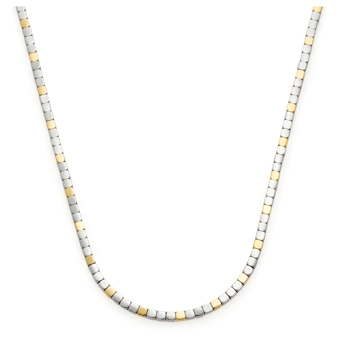 Halskette PIERA 70 cm mit quadratischen Gliedern in Silber und Gold