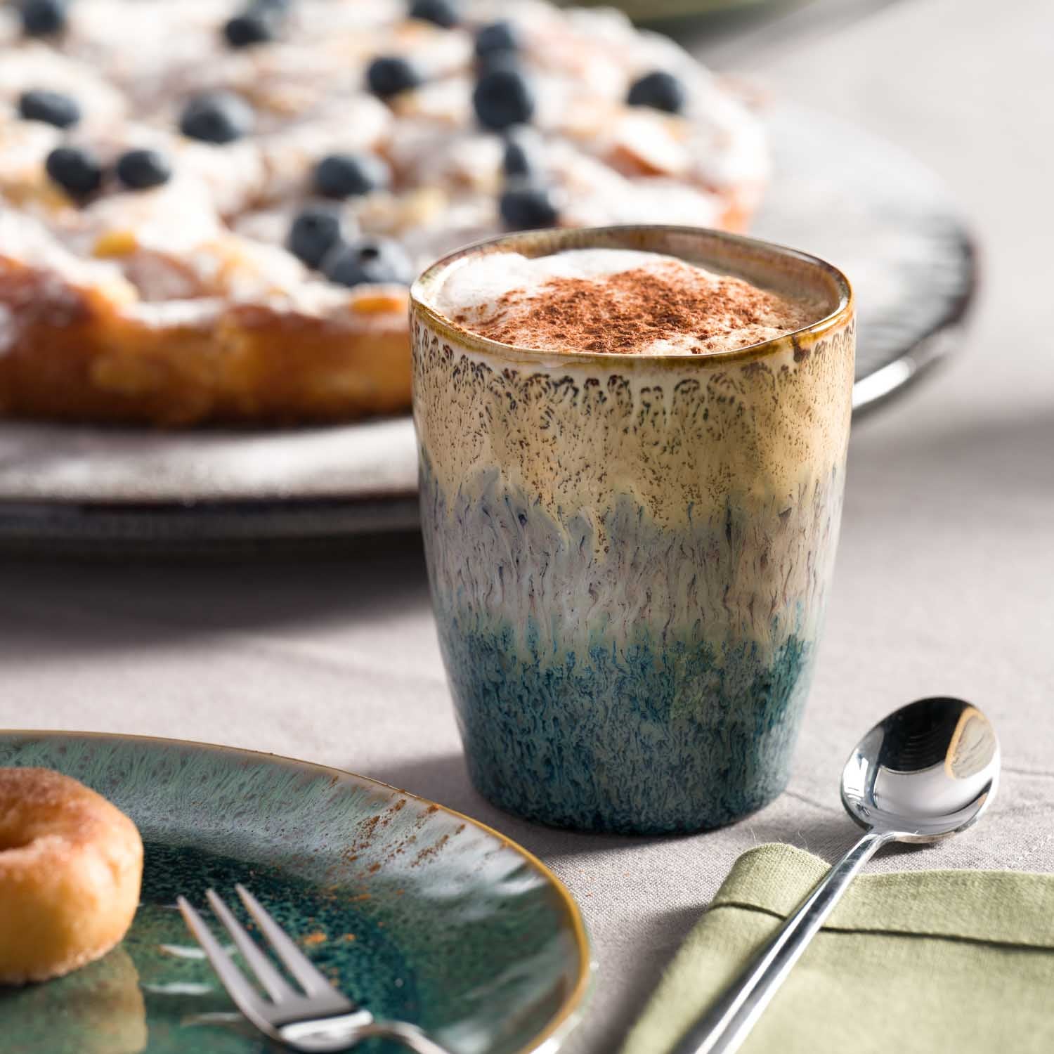 Keramikbecher MATERA 300ml beige/anthrazit/blau 4er-Set