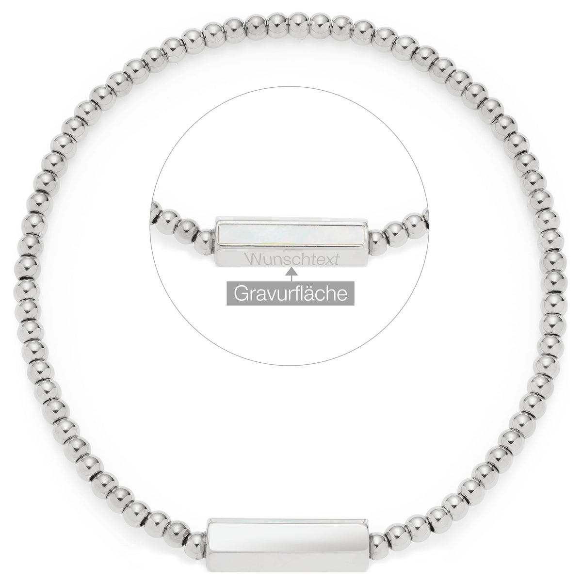 Armband PILEA silber mit Gravurfläche und Wunschtext-Platzierung