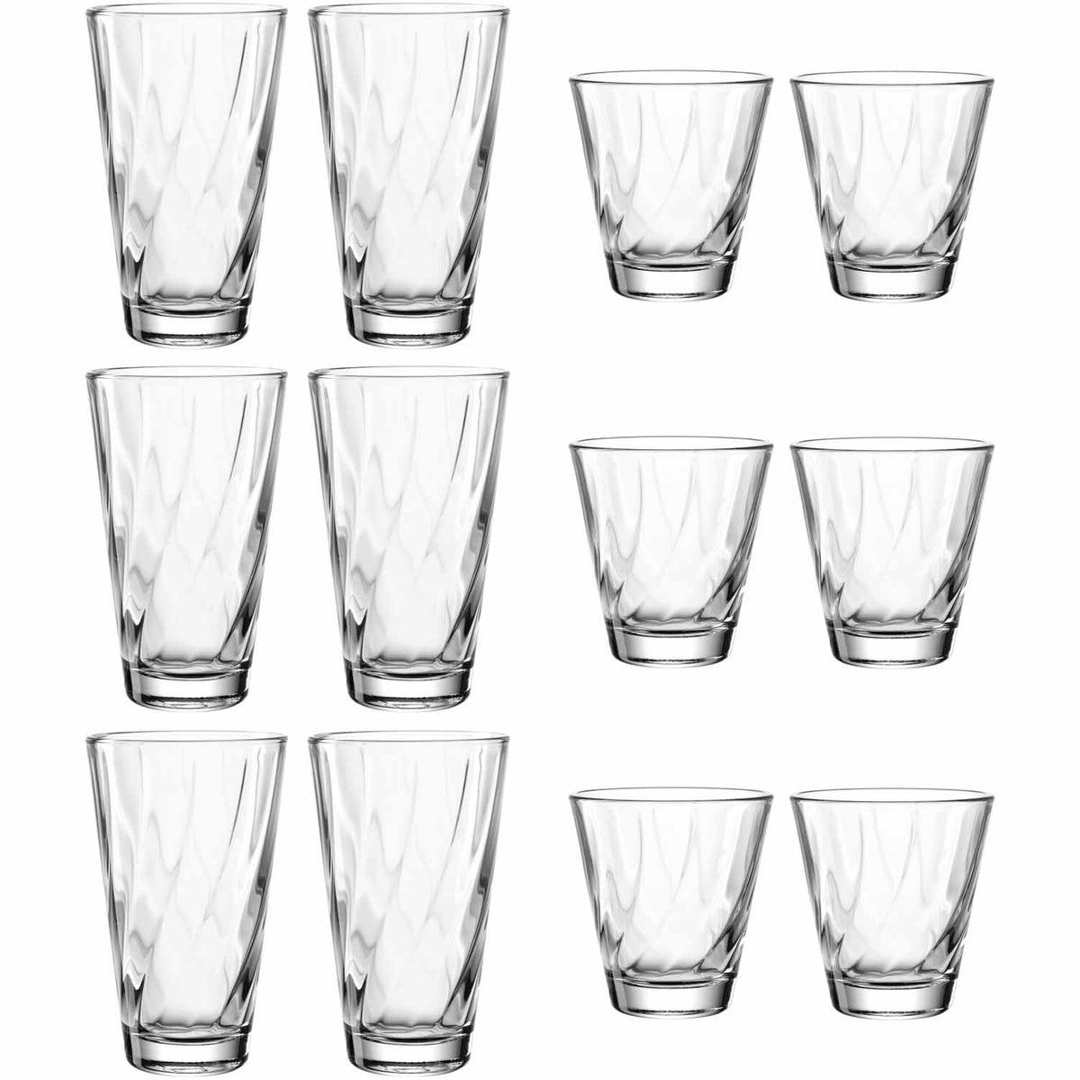 Trinkglasset TWIST 12-teilig, sechs große und sechs kleine klare Gläser angeordnet