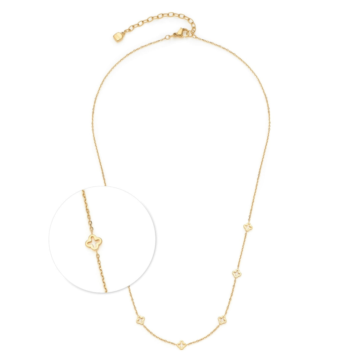 Goldene Halskette JANNA mit kleinen Herzanhängern, Detailaufnahme des Verschlusses