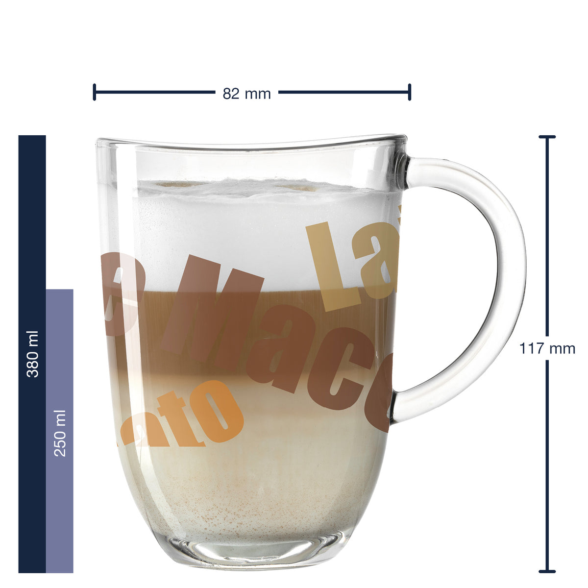 Massangaben zu Latte Macchiato Tasse NAPOLI 380ml 3farbig