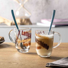 2 Latte Macchiato Tassen NAPOLI 380ml 3 farbig + 2 Löffel