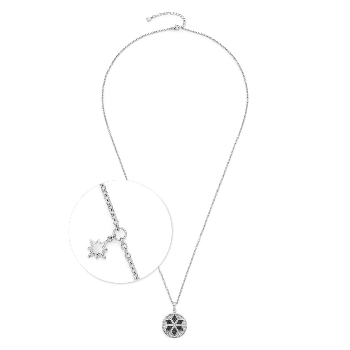 Halskette BIELLA mit Blüten-Anhänger und Stern-Charm, Detailansicht des Anhängers