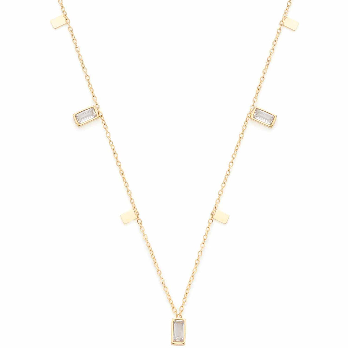 Halskette LIORA gold mit rechteckigen Zirkonia-Anhängern und quadratischen Plättchen